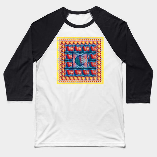 magic carpet style design blue yellow and red squared circle design Baseball T-Shirt by mister-john